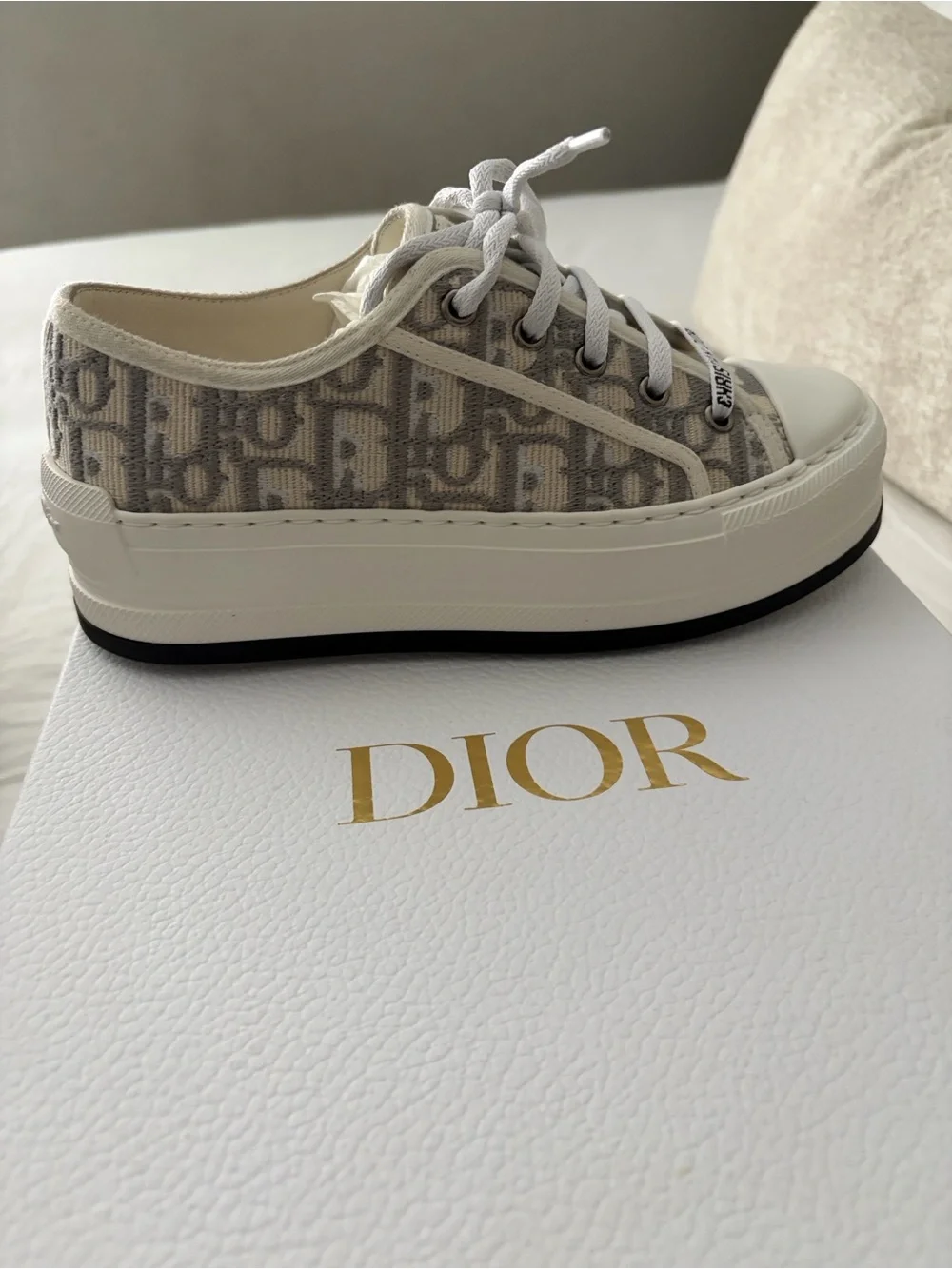 Brand new Walk'n'Dior Platform Sneaker, Stone Gray Oblique Embroidered Cotton